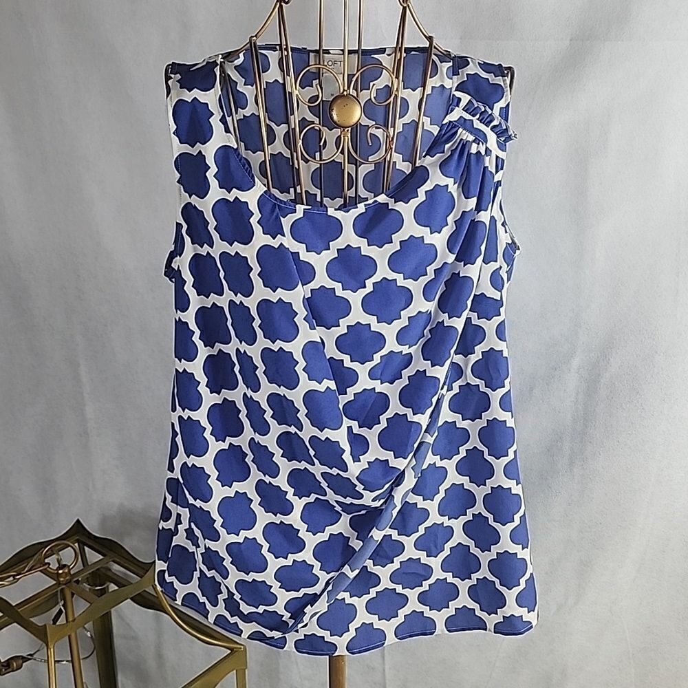 LOFT Blue and White Geometric Tank Top